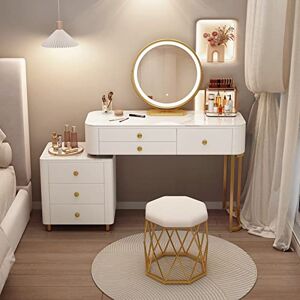 CPARTS Ensemble de Bureau et Tabouret de Maquillage, Coiffeuse avec Miroir à lumières LED, Coiffeuse de Chambre avec tiroirs et Armoire de Rangement (Blanc a 80 cm/31,4 Pouces) - Publicité