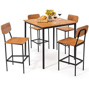 COSTWAY Table à Manger avec 4 Chaises, Mange Debout avec Tabourets pour 4 Personnes, Ensemble Table et 4 Chaises pour Cuisine, Bistro, Salon, Bar, Noyer+Noir - Publicité