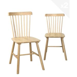 KAYELLES Lot de 2 chaises à barreaux bistrot Vintage Bois Massif Mona (Bois Teinte Naturelle) - Publicité