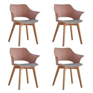 BenyLed Lot de 4 chaises de salle à manger avec accoudoir ; chaises de cuisine avec assise en tissu ; design ergonomique du dossier creux (rose) - Publicité