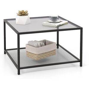 COSTWAY Table Basse Carrée, Table Basse Verre avec Étagère en Maille, Cadre en Métal Noir, Design Minimaliste, Table Salon, Assemblage Facile, 70 x 70 x 45 cm (Gris) - Publicité