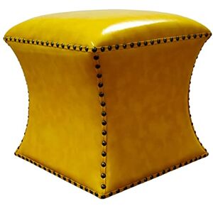 GFHQDPSC Tabouret Repose-Pieds en Bois Massif pour Table Basse de Salon de Chambre à Coucher à la Maison, Ottoman carré Moderne avec Rivets, Tabouret rembourré en Simili Cuir-Jaune 40x40x40cm(16x16x - Publicité