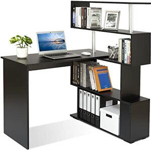 Mondeer Bureau Informatique, Bureau d‘Ordinateur avec Étagère Rangement à Quatre Niveaux, Table de Travail PC Table pour Bureau et Salle d‘Etude, 157 x 45 x 130,5 cm, Noir - Publicité