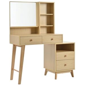 VIOLHEDO Coiffeuse avec miroir, grand espace de rangement avec 5 compartiments ouverts et 4 grands tiroirs, table cosmétique pour chambre à coucher, naturel (sans tabouret) - Publicité