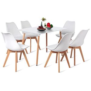 EGGREE Ensemble de Salle à Manger Rectangulaire, Table à Manger avec 6 Chaises, Table de Cuisine, Table en Bois   Table Blanc + 6 chaises Blanches - Publicité