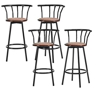 BAÏTA Lot de 4 tabourets de Bar BISTROT PU Noir avec Assise Marron - Publicité