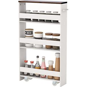 Giantex Chariot de Rangement Mince à 4 Niveaux, Desserte de Cuisine à roulettes, Chariot de Cuisine Roulant avec Étagères, pour Buanderie/Salon/Bureau/Espace Étroit, 47,5 x 13 x 80,5 cm (Blanc+Marron) - Publicité