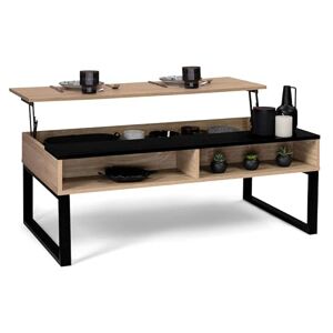 IDMarket Table Basse Plateau relevable rectangulaire Jersey Bande Noire avec rangements Design Industriel - Publicité