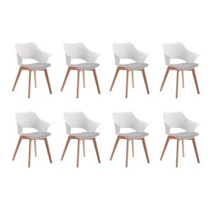BenyLed Lot de 8 Chaises de Salle à Manger avec Revêtement en Tissu ; Chaises de Salon Chaises Longues Design Sculpté en Creux avec Accoudoir (Blanc) - Publicité