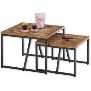 Stella Trading Lola Lot de 2 d'appoint en Bois de Teck recyclé – Table Basse de Haute qualité avec Structure en métal Noir, 60 x 45 x 60 cm - Publicité