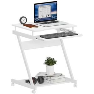 SogesPower Escritorio Portátil pour Ordinateur, Petit Bureau Double, avec Roues Universelles Verrouillables et Plateau pour Clavier, 60 x 46 x 73 cm, Blanc - Publicité