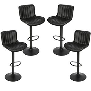 LANTUS Tabourets de Bar Lot de 4 pivotant- Lot de 6 chaises de Bar réglable,Réglable en Hauteur et Rotative à 360°，Robuste et Ultra Silencieux-PU (Noir)-4pc - Publicité