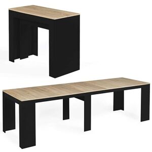 IDMarket Table Console Extensible Orlando 14 Personnes 300 cm Bois Noir et façon hêtre - Publicité