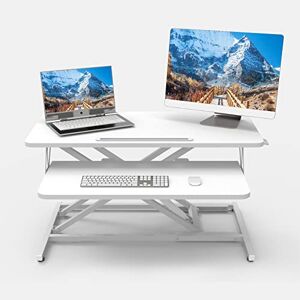 ERGOMAKER Convertisseur de bureau debout réglable en hauteur – 81 cm de large – Station de travail assis-debout rapide pour deux écrans – Blanc - Publicité