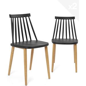 KAYELLES Lot de 2 Chaise de Cuisine bistrot à barreaux BAO (Noir Pied métal façon Bois) - Publicité