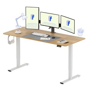 FLEXISPOT Bureau Assis Debout 180x80x(73-122) cm Bureau Réglable en Hauteur Électrique, Panneau de Contrôle à Fonctions Mémoires, Bureau à Télétravail(Cadre Blanc+Plateau Érable) - Publicité