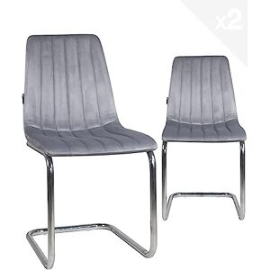 KAYELLES Chaise de Salle à Manger Velours matelassé Pieds Chrome Jana (Gris) - Publicité