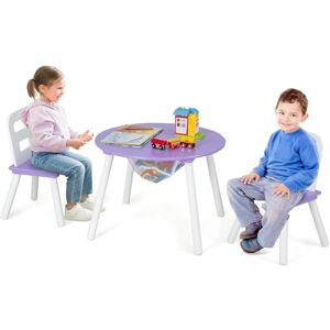 COSTWAY Table Enfant et 2 Chaises avec Sac de Rangment en Maille, Table d'Activités en MDF & Bois avec Dossier Ergonomique pour Jouer Lire Manger, Charge 50kg pour 3-7 Ans(Violet) - Publicité