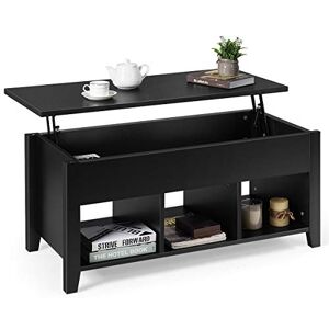 COSTWAY Table Basse avec Plateau Relevable avec Trois Compartiments pour Rangement Table de Salon CarréDesign Contemporain 104,5x49,5x48,5CM (Noir) - Publicité