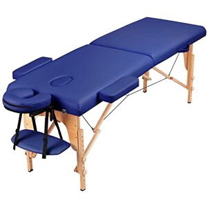 Yaheetech Table de Massage Portable Pliable à 2 Zones Charge 250 kg en Bois Hêtre Hauteur Réglable avec Appuie-tête Amovible Sac de Transport 213 x 60 cm/Bleu - Publicité