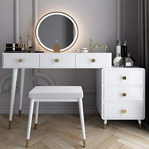 Coiffeuse de maquillage avec miroir à luminosité réglable, coiffeuse noire moderne avec tabouret rembourré et 5 tiroirs coulissants, table de maquillage pour chambre à coucher, salle de bain et - Publicité