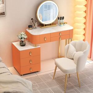 Ensemble de coiffeuse, table de maquillage avec table de nuit, bureau de maquillage avec miroir LED réglable, tabouret rembourré et 6 tiroirs (couleur : blanc-2, taille : 120 cm) (couleur : orange-2, - Publicité