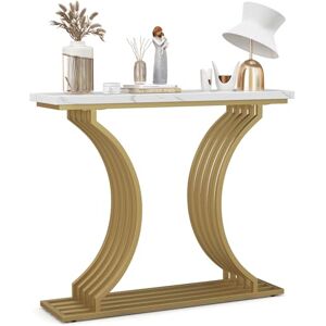 COSTWAY Table Console en Faux Marbre 100 cm, Console Entree Design Géométrique Moderne, Cadre en Métal Doré, Kit Anti-Basculement Inclus, pour Entrée, Couloir, Salon, 100 x 29,5 x 80,5 cm - Publicité