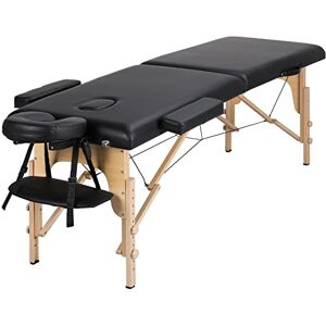 Yaheetech Table de Massage Portable Pliable à 2 Zones Charge 250 kg en Bois Hêtre Hauteur Réglable avec Appuie-tête Amovible Sac de Transport 213 x 60 cm/Noir - Publicité