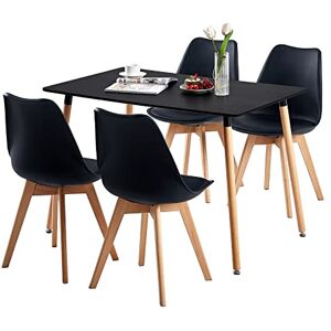 EGGREE Ensemble de Salle à Manger Rectangulaire, Table à Manger avec 4 Chaises, Table de Cuisine, Table en Bois   Table Noire + 4 chaises Noires - Publicité