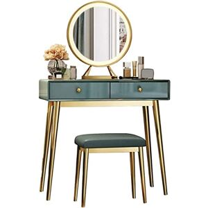 Coiffeuse，Bureau Vintage, Ensemble Vert avec Tabouret de Maquillage rembourré, avec Miroir à écran Tactile et 2 tiroirs (80 cm) - Publicité