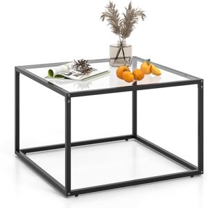 LIFEZEAL Table Basse Carrée en Verre Trempé, Table de Salon avec Structure en Métal et Étagère en Maille Ouverte, Meuble de Salon Industriel 70 x 70 x 45 cm (Transparente, sans Étagère) - Publicité