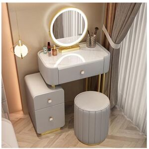 YAXRO Coiffeuse De Chambre Minimaliste Moderne,Ensemble De Bureau De Maquillage avec Armoire Latérale,Miroir LED Et Tabouret Rembourré,Commode pour Femmes Et Filles A,60CM - Publicité