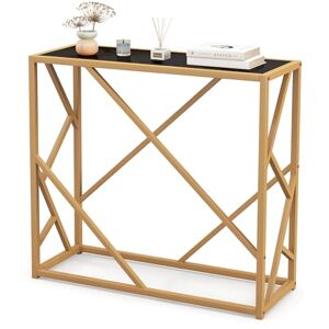 COSTWAY Console pour Entrée avec Plateau en Verre Trempé 80 CM, Table Console Cadre en Métal Doré, Design Géométrique, Console Meuble Moderne pour Salon, Couloir, Entrée, 80 x 30 x 75 cm - Publicité