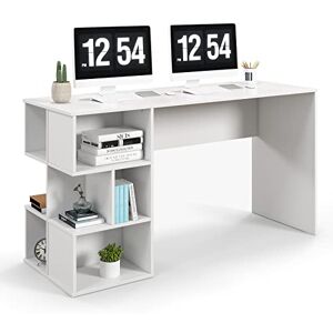 COSTWAY Bureau d'Ordinateur 140 x 50 cm avec Étagères de Rangement Ouverte, Bureau Informatique avec Dispositif Anti-Basculement, Table d'Ordinateur pour Chambre, Studio, Blanc - Publicité