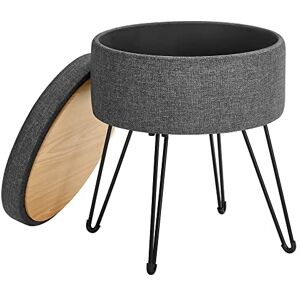 SONGMICS Tabouret de Rangement, Siège Rond, Tabouret de Coiffeuse, Pouf, Repose-Pieds, Volume de 13,4L, Pieds en Métal, Siège Rembourré, Gris Foncé LOM002G02 - Publicité