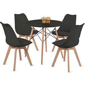 FURNITABLE Ensemble de table et chaises Table noire avec 4 chaises noires Pour cuisine, salle à manger, bureau - Publicité