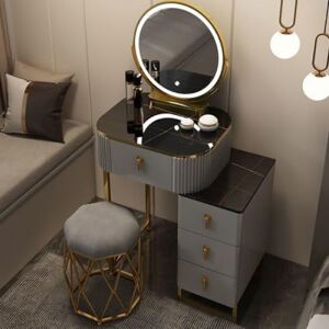 GAORUTO Coiffeuse de Bureau demaquillage avec lumières LED, Coiffeuse avec Miroir à luminosité réglable, Coiffeuse Maquillage avec Tabouret rembourré, Meubles de Maison, Chambre à Coucher D,50CM - Publicité