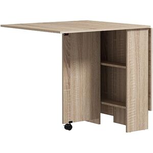 HOMCOM Table à Manger Pliante Mobile sur roulettes avec 2 Plateaux rabattables et 2 étagères intégrées 140 x 80 x 74 cm Naturel - Publicité