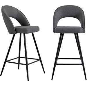 BAÏTA Lot de 2 tabourets Basile en Tissu Gris avec piètement en métal Noir - Publicité