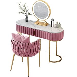 OPiCa Coiffeuse rose avec miroir rond à lumières LED – Ensemble de table de maquillage avec miroir à luminosité réglable, tabouret rembourré/table de maquillage 1 tiroirs/pour filles, chambre, salle de - Publicité
