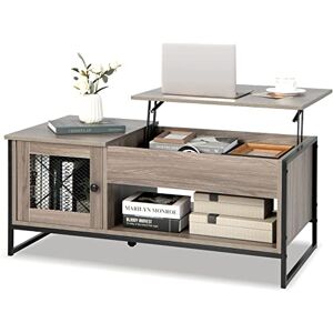 COSTWAY Table Basse Relevable avec 1 Compartiment Ouvert et Placard à 2 Portes, Table Basse Transformable avec Cadre en Métal pour Salon Bureau Chambre, 104x52,5x44,5CM - Publicité