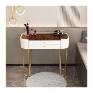 AN IDEAL Bureau de Coiffeuse Simple et Moderne avec 2 tiroirs, Bureau d'écriture en Verre, Table de Maquillage Blanche pour Bureau à Domicile, Table de Maquillage de Chambre à Coucher/Table de Coiffeuse - Publicité