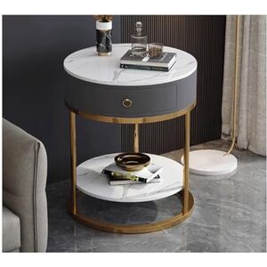 AOKLEY Bedside Table de chevet ronde avec tiroir, table d'appoint moderne, plateau en pierre naturelle marbrée et pieds en métal, table de nuit à 2 niveaux, petite table de chevet pour le salon Table de Nuit - Publicité