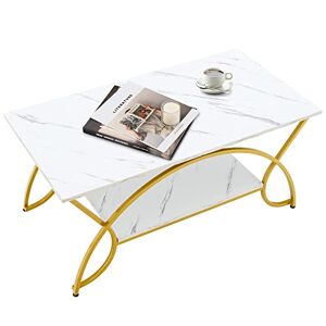 COSTWAY Table Basse Marbre à 2 Niveaux, Table Basse Salon Rectangulaire, Cadre en Métal, Style Moderne, 100 x 50 x 45 cm (Marbre doré) - Publicité