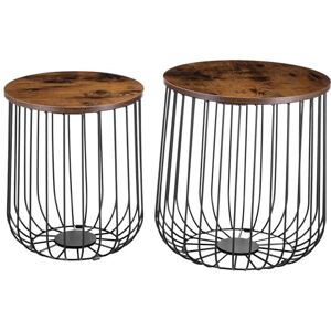 IDIMEX Lot de 2 Tables d'appoint ERRANO Tables à café Tables Basses Rondes Bouts de canapé desgn Vintage Industriel, ragement Panier en métal avec Plateau Amovible en MDF décor Old Style - Publicité