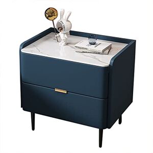 GeRRiT Table de Chevet Moderne du Milieu du siècle   Table de Chevet multifonctionnelle avec Pieds en métal et 2 tiroirs   Table d'appoint Minimaliste en Cuir Microfibre et Bois Massif, Bleu, 40x40 - Publicité