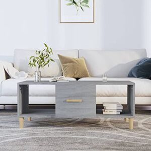 PABURNI Table basse en bois massif de style ancien auxiliaire pour salon, salle à manger, style industriel moderne, durable et jolie, gris Sonoma, 102 x 50 x 40 cm - Publicité