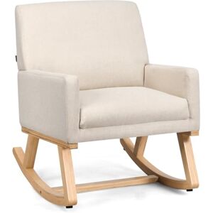 COSTWAY Fauteuil Salon à Bascule, Fauteuil à Bascule Scandinave avec Base en Bois Massif, Chaise Berçante Rembourrée d’Allaitement, Fauteuil de Relaxation pour Balcon, Chambre, Charge 120KG, Beige - Publicité