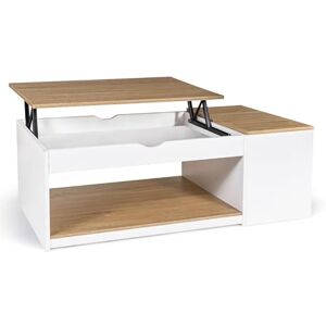 IDMarket Table Basse Plateau relevable rectangulaire ELEA avec Coffre Bois Blanc et façon hêtre - Publicité