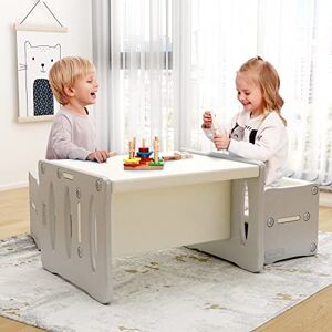 BenaRita Ensemble Table et chaises pour Tout-Petits, Table d'activité et d'étude multifonctionnelle en Plastique pour Enfants avec 2 tabourets, Bureau et chaises pour Enfants (Blanc Gris) - Publicité